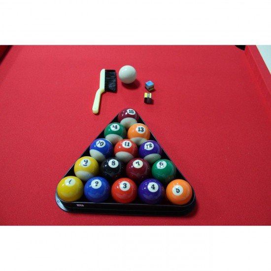 Jeux Soldes Billard JT2D Billard Américain HARMONY 6Ft - 206,5 x 116,5 x 80 cm avec accessoires - Couleur Hêtre et Tapis Rouge
